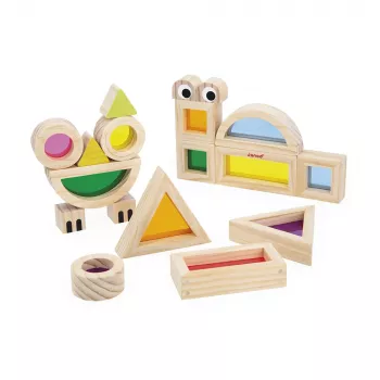 Janod Sensory Wooden Building Blocks Transparent Colored 12m+