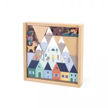 Janod Building Blocks and Figures Set 35 Pieces - Cross Roads Mountains