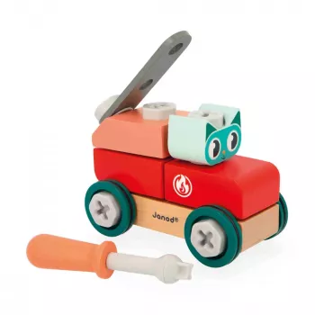 Janod Bricolo DIY Cat Assembly Toy Vehicle - 17 Pieces, FSC Wood, Ages 2+