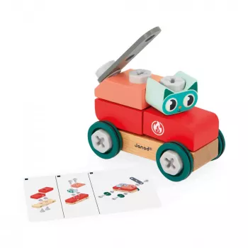 Janod Bricolo DIY Cat Assembly Toy Vehicle - 17 Pieces, FSC Wood, Ages 2+