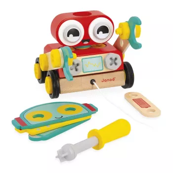 Janod Brico'Kids Wooden Robot Assembly and Pull-Along Toy 2+