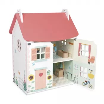 JANOD Lilliputiens Wooden Dollhouse with 15 Accessories J06467