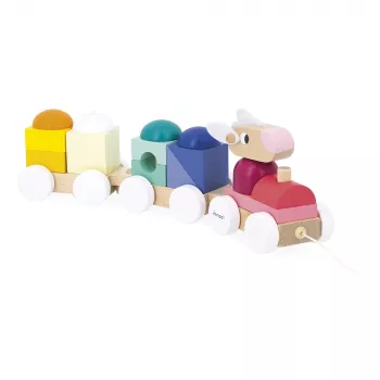 Janod Zigolos Wooden Stacking Pull-Along Train with Blocks and Animals 12m+