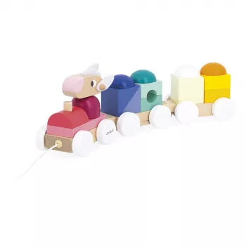Janod Zigolos Wooden Stacking Pull-Along Train with Blocks and Animals 12m+