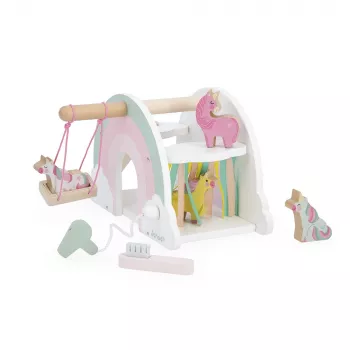 Janod Wooden Unicorn House Playset with 5 Accessories, 18m+