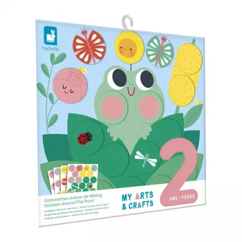 Janod My Arts & Crafts Creative Activity Kit for 2-Year-Olds - Around the Pond Sticker Art with 112 Round Stickers and 4 Boards