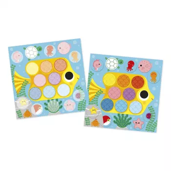 Janod My Arts & Crafts Creative Activity Kit for 2-Year-Olds - Around the Pond Sticker Art with 112 Round Stickers and 4 Boards
