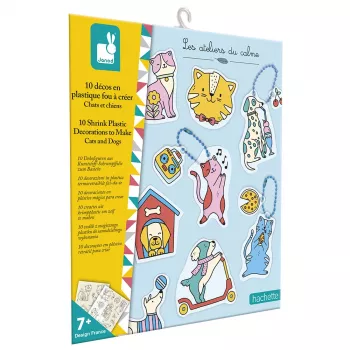 Janod DIY Shrink Plastic Art Kit - Cats & Dogs - 10 Ornaments - Ages 7+