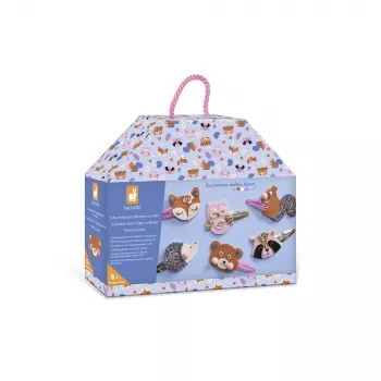Janod Creative Craft Kit for Making Jewelry Glitter Hair Clips Forest Animals 5+