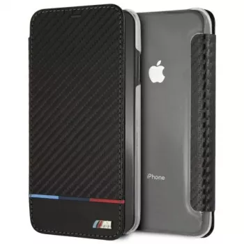 BMW M Carbon Tricolor Stripe Book Case for Apple iPhone XS Max - Black
