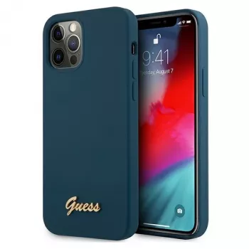 Guess GUHCP12LLSLMGBL Metal Logo Script Hard Case for Apple iPhone 12 Pro Max, Blue
