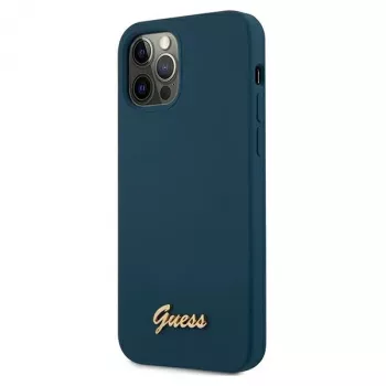 Guess GUHCP12LLSLMGBL Metal Logo Script Hard Case for Apple iPhone 12 Pro Max, Blue