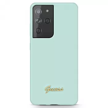 Guess GUHCS21LLSLMGLB Silicone Script Metal Logo Back Cover for Samsung Galaxy S21 Ultra (Blue)