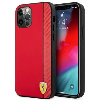 Ferrari FESAXHCP12LRE iPhone 12 Pro Max 6.7 inch Red Hardcase On Track Carbon Stripe