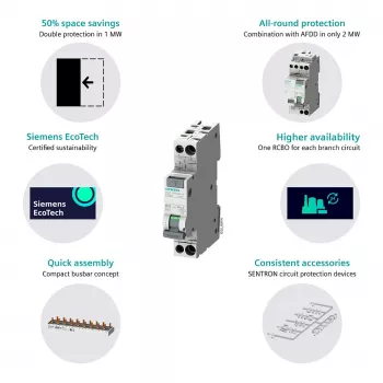 Siemens 5SV13166KK16 RCBO 2-Pole 16 A 30 mA Type C 6 kA