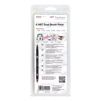 Tombow ABT-6P-2 Dual Brush Pen Set - 6 Colors - Fine Bullet & Brush Tip - Multicolour
