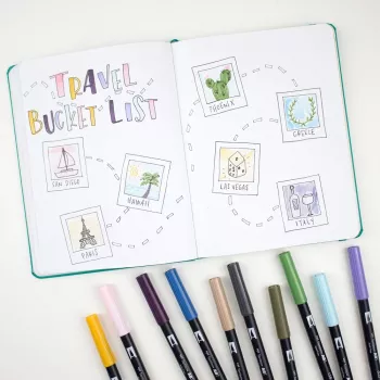 Tombow ABT-6P-4 Dual Brush Pen Set - 6 Pens - Fine & Brush Tip - Multicolour - Round