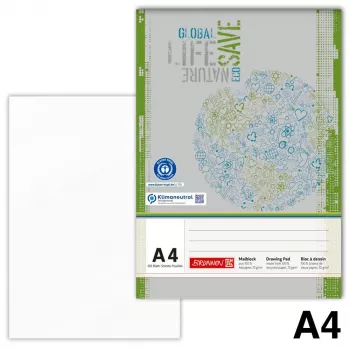 BRUNNEN Malblock Recycling DIN A4 - 100 Sheets, 80 g/m², Blank, Recycled Paper, Blue Angel Certified