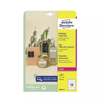 Avery Zweckform T3004-10 Non-Adhesive Round Labels, Polyester, White, 60 mm, 120 Labels