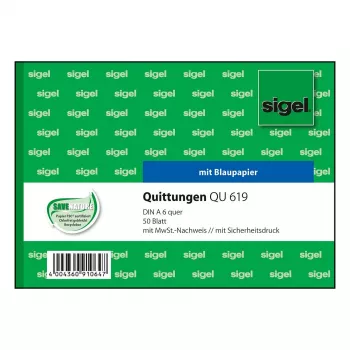 Sigel QU619 Receipt Form Book, VAT Shown Separately, A6 Landscape, 50 Sheets