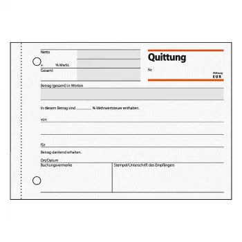 Sigel QU619 Receipt Form Book, VAT Shown Separately, A6 Landscape, 50 Sheets