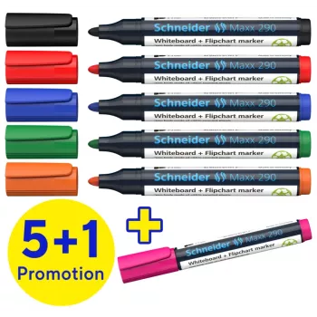 Schneider Maxx 290 Whiteboard and Flipchart Marker Set of 6 Assorted Colours 2.0 - 3.0 mm
