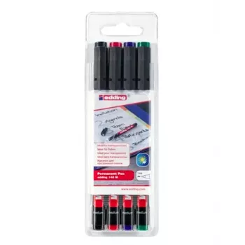 EDDING 142 M OHP Marker Set - Black, Blue, Green, Red - Round Tip - Medium - 1 mm - Alcohol-Based Ink - For Foil, Glass, Plastic