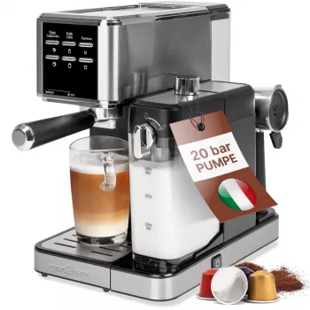 PROFI COOK PC-ES-KA 1266 Espresso Machine with Portafilter and Capsule System, 20 bar, 1450 W, Black/Silver