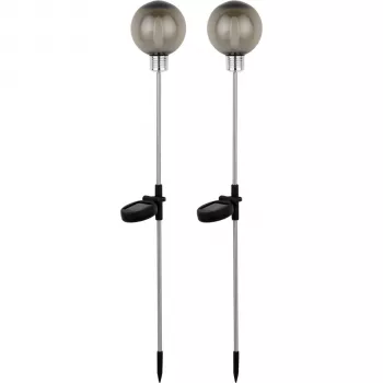 REV Ritter Solar Garden Light Set 2-Pack Stainless Steel Spheres with Ground Spike IP44 6h Duration 2920010050
