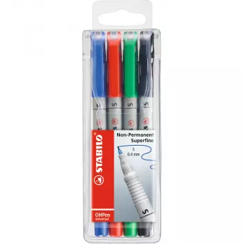 STABILO OHPen - 4 Pieces - Black - Blue - Green - Red - Round - Extra Fine - 0.4 mm - Water-Based Ink