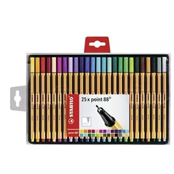 STABILO point 88 Fineliner Pen Set - 30 Assorted Colors - 0.4 mm - Metal-Enclosed Felt Tip - Water-Based Ink - Hexagonal Barrel - Ventilated Cap - Cardboard Wallet