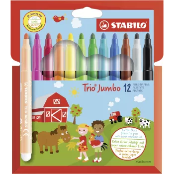 STABILO 380/12 Fineliner Pen Set - 12 Assorted Colors (Black, Blue, Brown, Green, Light Cyan, Light Green, Orange, Peach, Pink, Red, White, Yellow) - 0.4 mm Tip - Water-Based Ink - Plastic Wallet