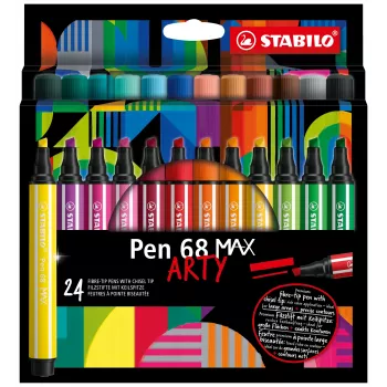 STABILO Pen 68 MAX 24-Piece Etui ARTY Felt-Tip Pen with Chisel Tip