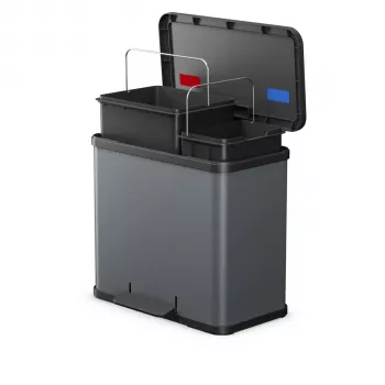 Hailo Öko duo Plus L Waste Separator, Dark Grey Matt, 34L, 2x17L, Foot Pedal, Soft-Close