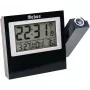 MEBUS 42424 Projection Radio Controlled Alarm Clock with DCF77, Red LED Projection, LCD Display, Dual Alarm, Indoor Temperature, Blue Backlight, Black