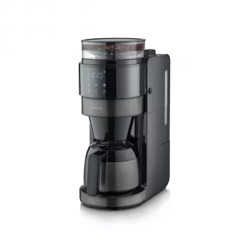 SEVERIN Filter Coffee Machine with Integrated Grinder, 1000 W, 8 Cups, Thermal Carafe, Black/Stainless Steel
