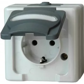 HEINRICH KOPP Schuko Socket 1-Gang Surface-Mounted Damp-Proof IP44 Grey 16A 250V (103356006)