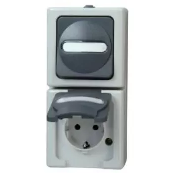 HEINRICH KOPP Switch-Socket Combination Vertical Surface-Mounted Damp-proof IP44 Grey (130856009)