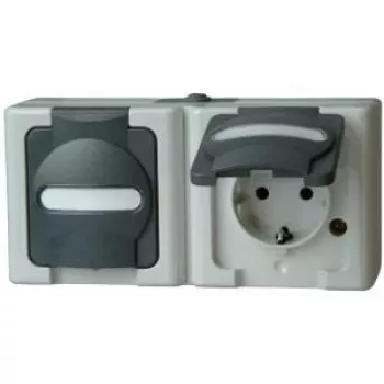 HEINRICH KOPP BLUE ELECTRIC Surface-Mounted Switch and Schuko Socket Combination, Grey (131256002)