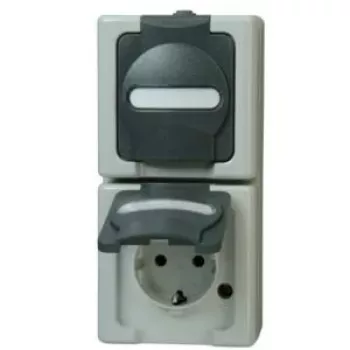 Heinrich Kopp 131456008 Schuko Socket Outlet 2-Gang Vertical, Surface-Mounted, Black/Grey, 250V, 16A