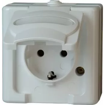 HEINRICH KOPP Schuko Socket 1-Gang Surface-Mounted Damp-proof IP44 Arctic White 16A 250V (103302007)