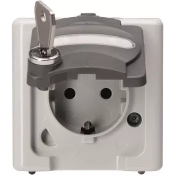 HEINRICH KOPP Schuko Socket 1-Gang with Safety Lock, Surface-Mounted Damp-Proof BLUE ELECTRIC Grey (103656005)