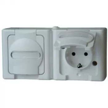 HEINRICH KOPP BLUE ELECTRIC Surface-Mounted Combination Switch and Schuko Socket, IP44, Arctic White, 250V, 16A (131202003)