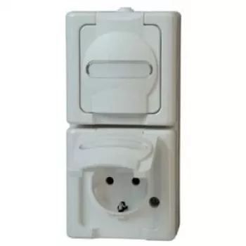 HEINRICH KOPP BLUE ELECTRIC Surface-Mounted Double Socket Outlet IP44 Arctic White 2-Gang Vertical (131402009)