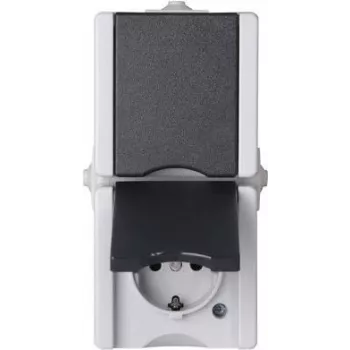 HEINRICH KOPP proAQA Surface-Mounted Weatherproof Socket Outlet 2-Way Vertical IP44 Grey 16A 250V Type F