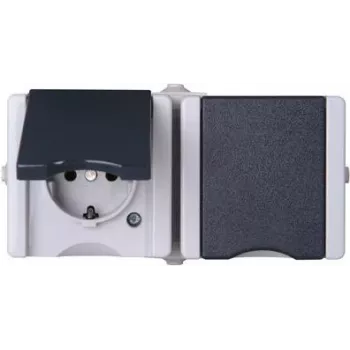 HEINRICH KOPP proAQA Surface-Mounted Weatherproof Socket Outlet 2-Gang Horizontal Grey IP44 16A 250V (950656001)