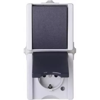 Heinrich Kopp Vertical Combination Switch/Schuko Socket Surface-Mounted Damp-Proof proAQA Grey