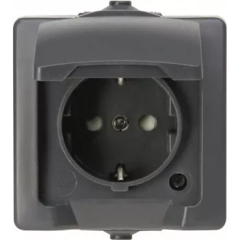 HEINRICH KOPP NAUTIC 1-Gang Schuko Socket with Flap Cover, IP44, Surface-Mounted, Grey