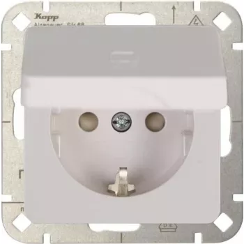 Heinrich Kopp HK02 Schuko Socket Outlet with Increased Touch Protection, Pure White (RAL 9010), Flush-Mounted