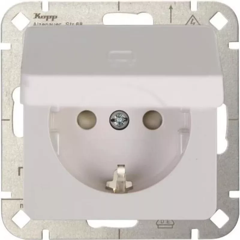 Heinrich Kopp HK02 Schuko Socket Outlet with Increased Touch Protection, Pure White (RAL 9010), Flush-Mounted